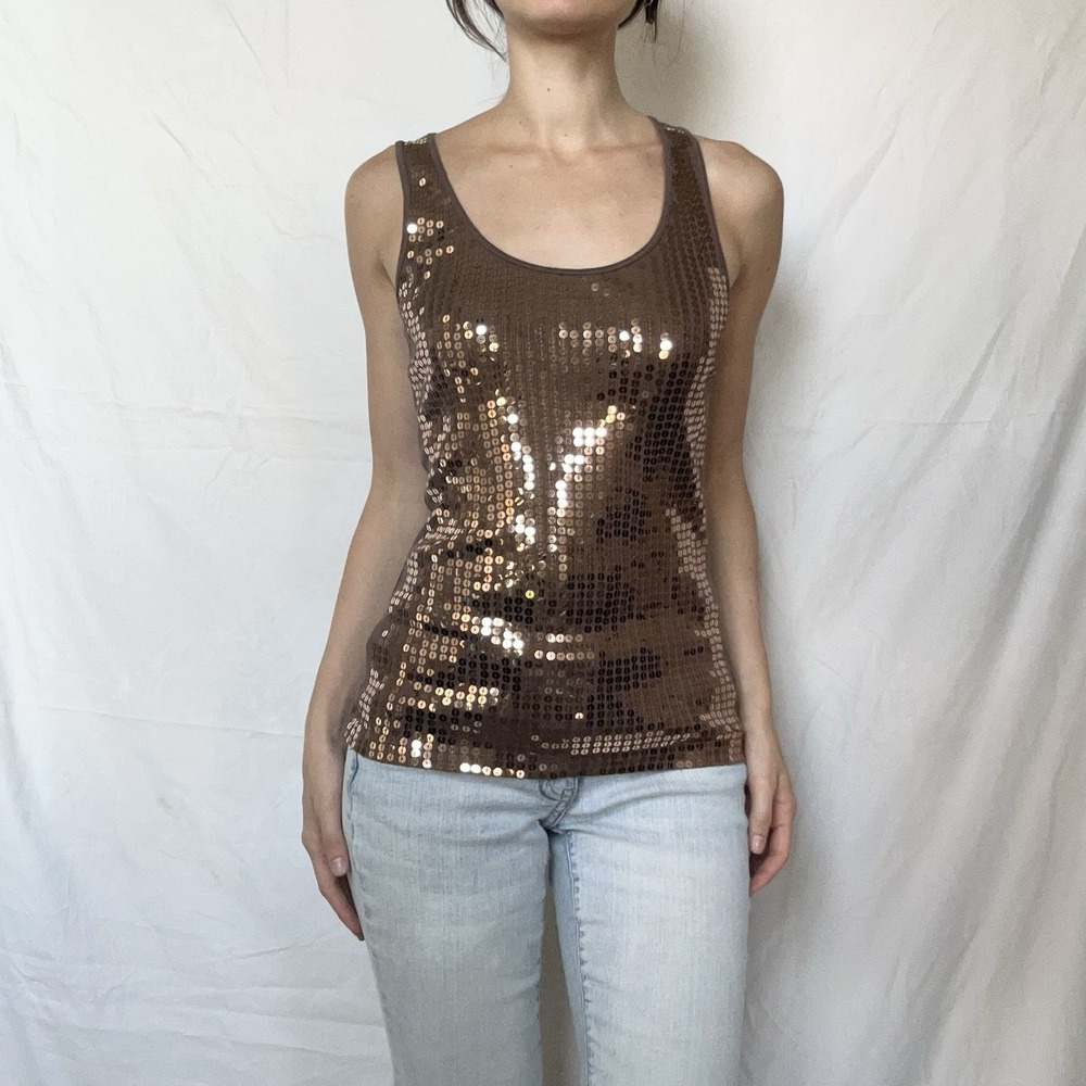 2000s Express Brown Sequin Tank Y2K Indie Sleaze Grunge Club